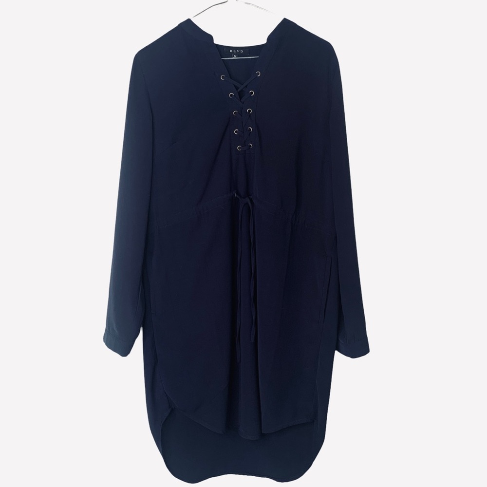 BLVD Navy Blue Mid Length Shirt Dress - Picture 1 of 8